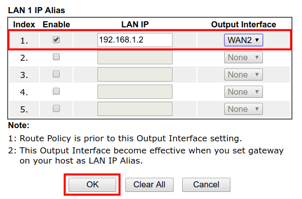 a screenshot of DrayOS LAN IP Alias settings